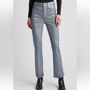 Brand New PAIGE Claudine High-Rise Metallic Jeans in Silver Luxe Coated - 28